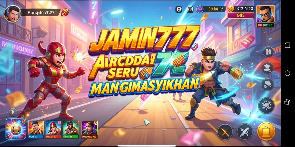Screenshot menunjukkan gameplay seru dari JAMIN777 dengan tantangan Arcade.