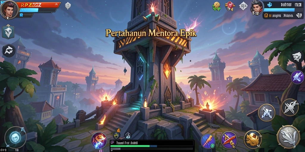 Tampilan gameplay RPZZZ menampilkan menara yang strategis melawan gelombang musuh.