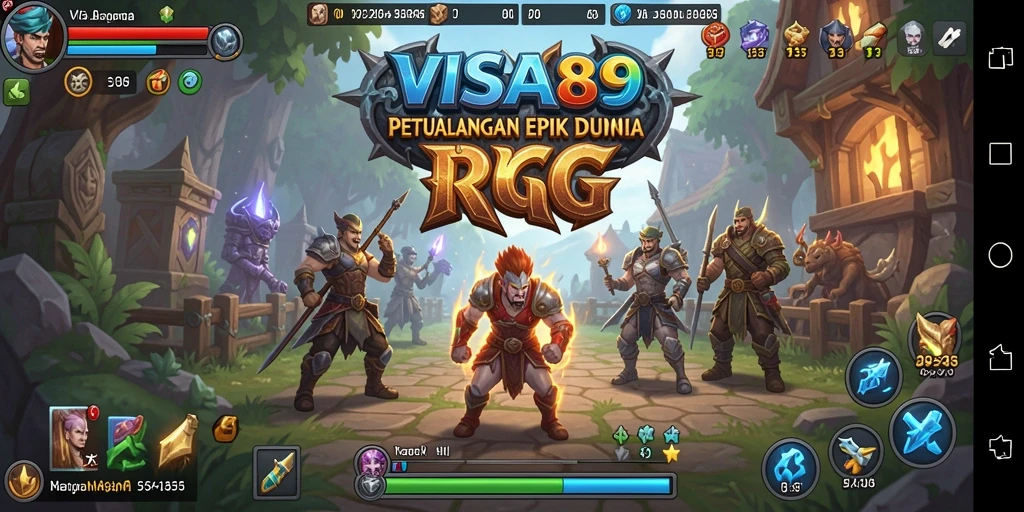 Tampilan gameplay <strong>VISA89</strong> yang menampilkan pertarungan epik di dunia fantasi.